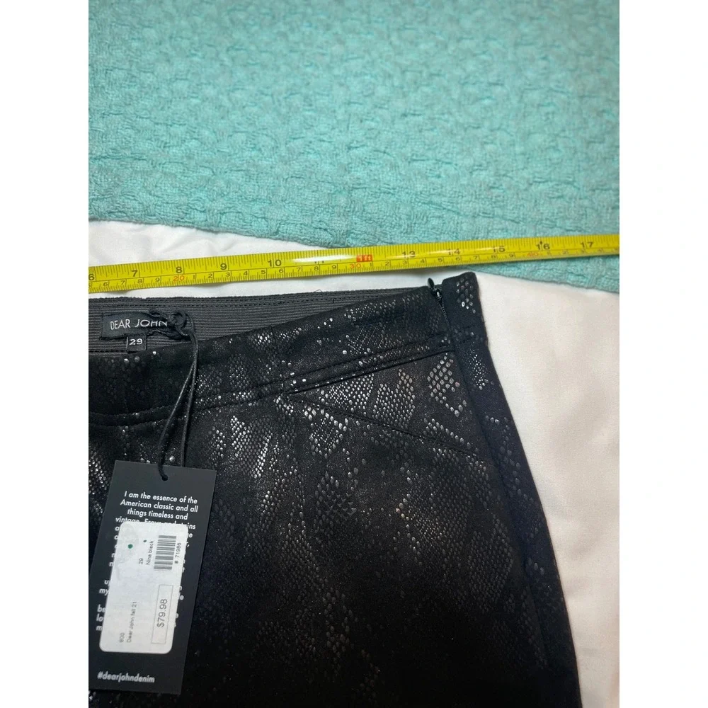 Dear John Black Snakeskin Pattern Pants Side Zip Ankle Zip Trousers Size 29 NWT